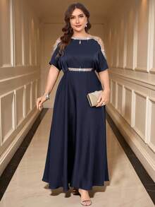 Gownix 大码女式优雅露肩长裙 - 藏蓝色 - 查看 4