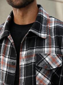 Manfinity Homme Veste casual en mélange de laine à manches longues, simple boutonnage, à carreaux, grande taille, pour hommes - Multicolore - Voir 6