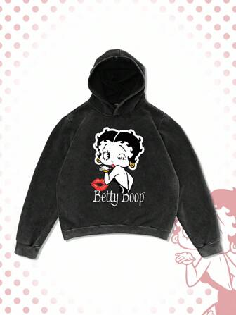 Betty Boop | ROMWE Vintage Distressed Cartoon Cartoon Figure Graphic Men Hoodie