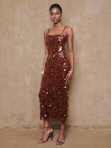 Lumalex Đầm hai dây đính sequin mùa đông thu sang trọng dành cho nữ, thích hợp dự tiệc prom, tiệc tùng, dạ hội, tiệc tùng, tiệc tùng kín đáo, tiệc tùng kiểu cổ điển, lấp lánh, tiệc tùng ngày lễ, lễ hội âm nhạc, đi chơi, kỳ nghỉ, ngoài trời, nhiều lớp, mùa cưới, tiệc tùng, lễ Al-Adha, tiệc năm mới, sang trọng mùa thu, phong cách mới, dành cho nữ, dạ hội, tinh tế - Cà phê nâu - Xem 1