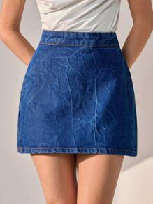 CLARA VERO Women's Casual Medium Wash Blue Denim Mini Skirt, Washed Look Jean Skirt For Everyday Style. - Medium Wash - View 8