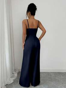 Rafferiza Women's Solid Color Minimalist Elegant Sleeveless Jumpsuit - Navy Blue - View 2