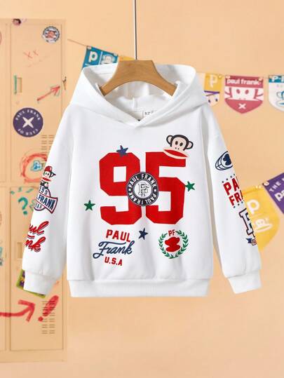 Paul Frank X SHEIN 男童运动休闲酷炫印花户外长袖宽松白色卫衣