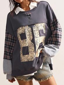 Bohemela 秋冬女士度假拼色V领长袖长款卫衣 - 彩色 - 查看 2