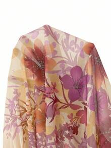 Firerie Plus Size Women's Asymmetrical Shoulder Long Sleeve Ruffle Sleeve Floral Print Fishtail Maxi Dress, Casual Vacation Party Dress, Spring/Autumn Floral Long Dress Flower Dress Woman Bohemian Dresses For Women Orchid Dress Resort Wear Women,Fall Clothes For Women