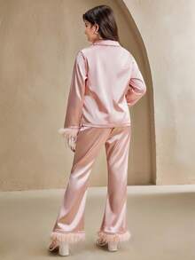 Tween Girls Fashion Lapel Single-Breasted Fuzzy Cuff Jacket Set Fall Winter - Pink - View 2