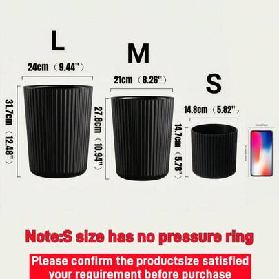 SHEIN 1个极简条纹垃圾桶，有白色、黑色和米色可选。适用于卧室、客厅和浴室，可用作纸巾桶或垃圾桶。是家庭和办公室的理想之选。