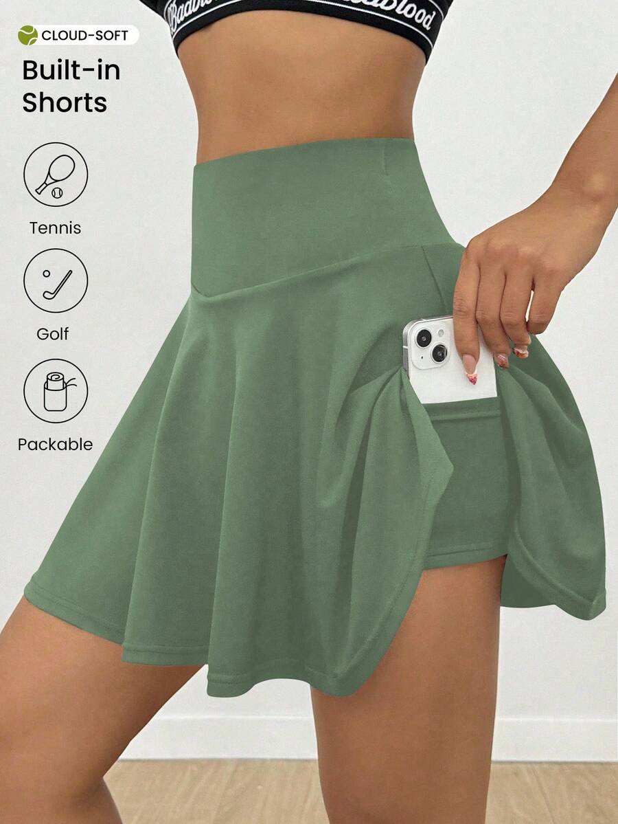 SHEIN Sports 女式纯色简约休闲口袋裙