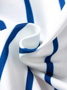 Paul Frank X SHEIN 男婴拼接条纹卡通猴子印花圆领长袖柔软亲肤连体衣 - 紅白色 - 查看 3