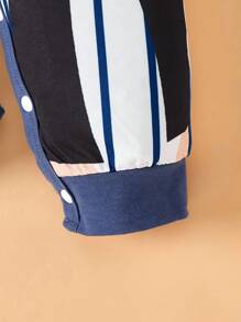 Paul Frank X SHEIN 男婴拼接条纹卡通猴子印花圆领长袖柔软亲肤连体衣 - 紅白色 - 查看 7