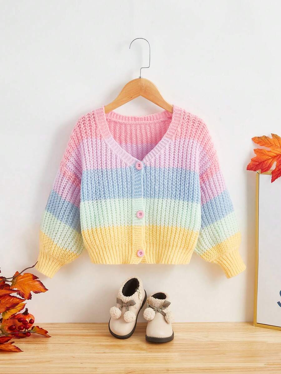 SHEIN Toddler Girls Colour Block Drop Shoulder Cardigan - Multicolor - View 1