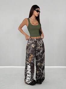 Flirla Women's Streetwear Rivet Design Fitted Cropped Tank Top - Dark Green - View 6