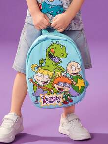 Nick 90s | SHEIN 1pc Cute Cartoon Pattern Printed Polyester Backpack, Toddler Backpack, Preschool Age 3+, Adjustable Straps, Suitable For Boys And Girls - Baby Blue - View 2