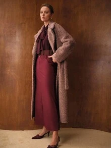 MOTF PREMIUM WOMEN'S LONG FAUX FUR CINCHED WAIST JACKET, AUTUMN/WINTER - Dusty Pink - View 6