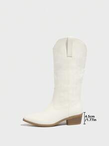 Styleloop Giày bốt cao đến giữa bắp chân dành cho nữ, phù hợp với phong cách Boho, Retro Mỹ, Bohemian, miền Tây, lễ hội âm nhạc, tiệc tùng, kỳ nghỉ, du lịch. - trắng - Xem 5