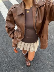 Muchica Giacca vintage marrone alla moda per pendolari, abbigliamento gotico da donna, giacca autunno inverno, per il ritorno a scuola, concerti country, streetwear - Moka Marrone - Visualizzare 6