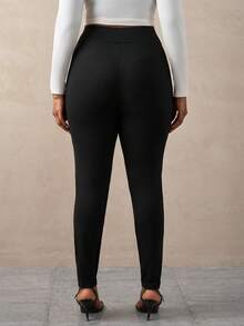 SHEIN Tall CURVE Quần legging thời trang thường ngày cổ điển đa năng cỡ lớn dành cho phụ nữ cao Quần váy cỡ lớn dành cho phụ nữ cao Quần váy cạp cao dành cho phụ nữ Quần váy cong Quần váy đen dành cho phụ nữ - màu đen - Xem 2