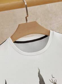 Manfinity NXTstreet Men's Casual Knit Halloween Witch With Hat Pattern Print Slim Fit Crew Neck Short Sleeve T-Shirt, 2000s Style - Multicolor - View 4