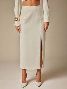 Silquee 女式纯色侧开衩优雅直筒裙