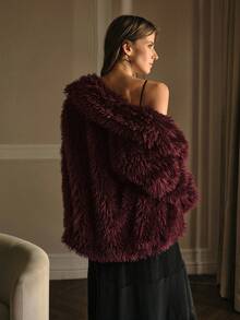 MOTF PREMIUM FAUX FUR SOLID COAT - Burgundy - View 4