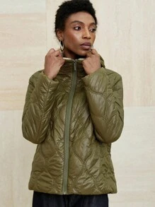 GENKIRA Abrigo acolchado para mujer con forro elegante y de moda, polar suave y cómodo, diseño clásico de pespunte acolchado - Verde militar - Ver 4