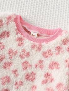 Cozy Pixies 2件套少女柔软针织豹纹圆领长袖运动衫和松紧腰裤套装 - 粉色 - 查看 8