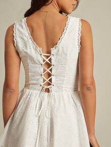 WESTFADE Váy ngắn không tay cổ chữ V hở vai buộc dây kiểu corset, dáng corset, dáng ôm ... - trắng - Xem 5