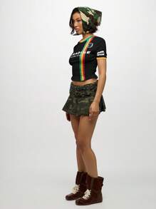 SUMWON WOMEN 天堂岛 Gyal 婴儿短款上衣 条纹水钻细节夏季节日俱乐部舞会狂欢加勒比 - 黑色 - 查看 4