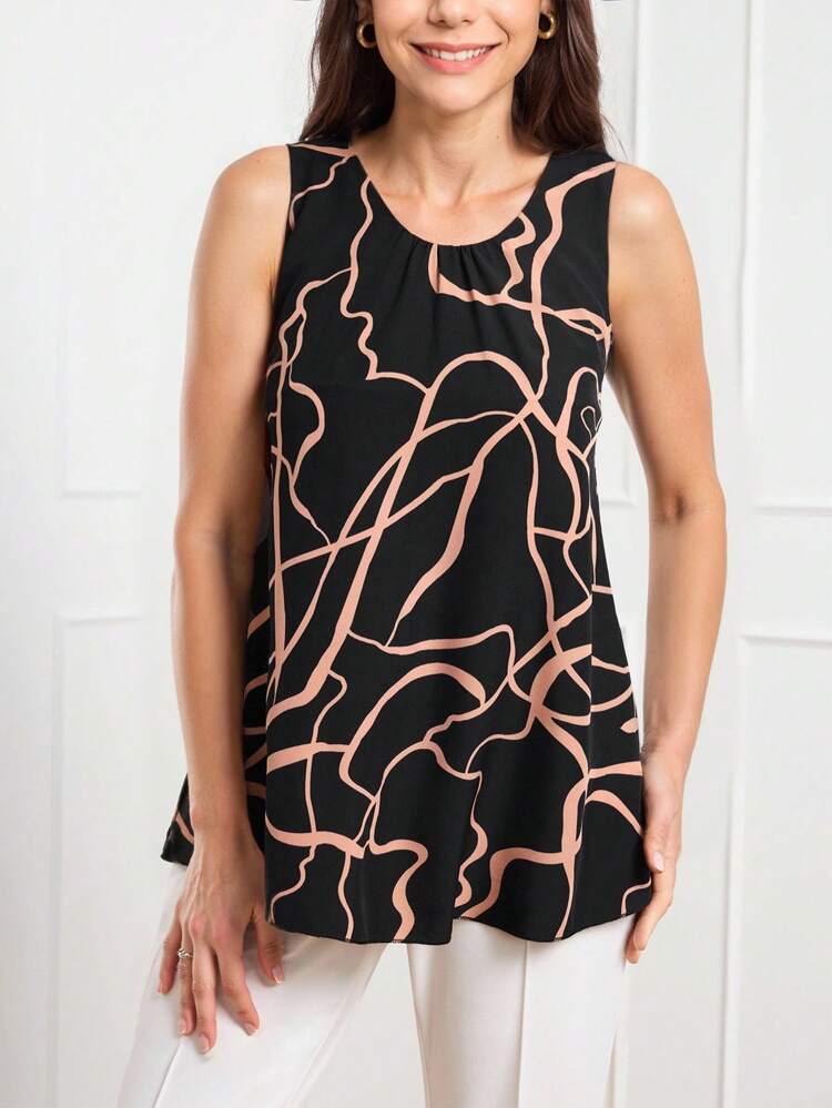 Women's Casual Random Print Sleeveless Shirt