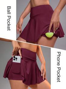 CourtClass Women's Skirt With Pockets, Suitable For Badminton, Tennis, Yoga, Fitness, Running, Marathon Sports - Burgundy - View 2