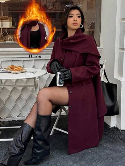 Calvaya 大码纯色围巾和羊毛大衣，时尚百搭，秋冬