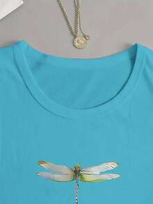 EMERY ROSE Camiseta de manga larga con cuello redondo, estampado de libélula y animal, de estilo casual y colorido para mujer - Azul - Ver 3