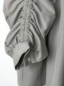 GlowEve Women's Solid Color Pleated Long Sleeve Blouse - Grey - View 4