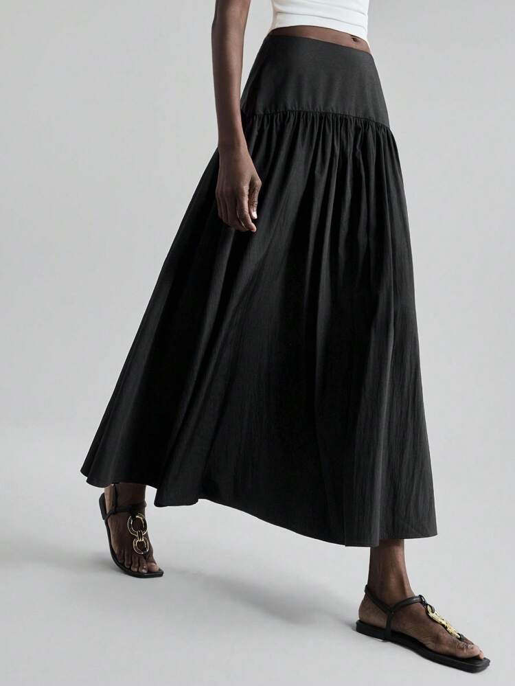 2026SS Women's High Waist Pleated Skirt, Soft & Comfortable Fabric, Suitable For Commuting, Office, Daily Wear. Women's Solid Color Elastic Waist Ruched Long Casual Skirt, Business Casual