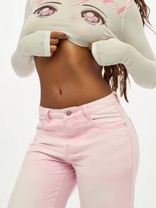 SUMWON WOMEN Quần jeans ống rộng cạp cao phong cách Y2K cổ điển, vừa vặn, thời trang - Hồng - Xem 4