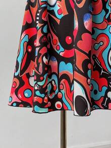 Sunspun Plus Size Colorful Skull Crossover Dress - Red - View 5