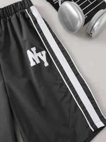 SHEIN Coolqubz 男童宽松运动字母图案侧条纹运动短裤 - 灰色 - 查看 3