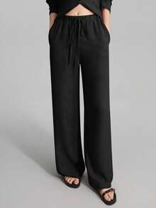 Ontre 2026 Spring/Summer Women's Minimalist Comfortable Style, Women's 2 Pieces Pajama-Style Loungewear, Urban Commute Business Casual Wear, Office Attire, Women's Teacher Uniform, Women's Elegant Outfit, Formal Outerwear - Black - View 4