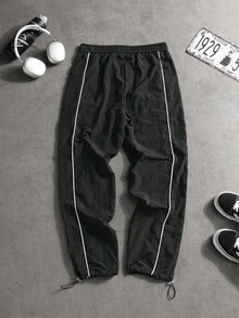 Manfinity Sport Corelite Men's Contrast Color Elastic Waist Drawstring Casual Versatile Sports Pants Men Joggers Men Workout Pants Men Athletic Pants Sweat Pants - Black - View 2