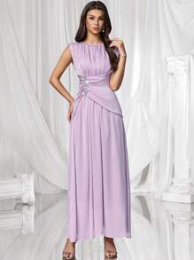Coutiva Nouvelle robe élégante et stylée à col asymétrique et coupe slim - Rose pâle - Voir 6