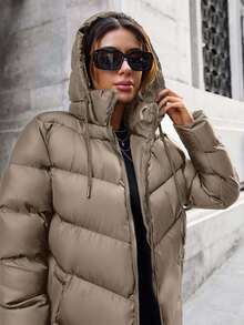 EURMUSE Hooded Double Pocket Puffer Winter Coat - Grey - View 5