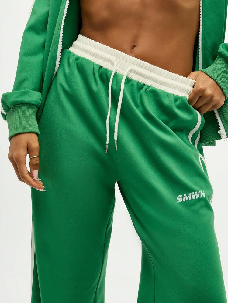 SUMWON WOMEN Wide Leg Track Pants With Side Stripes And Elastic Waist