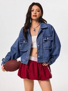 Rivivi Women's Fashion Casual Button-Up Long Sleeve Denim Jacket - Blue - View 4