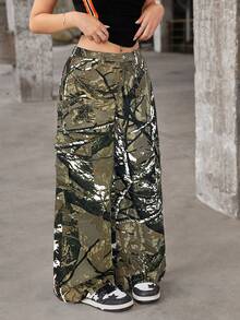 SHEIN Teen Girl Casual Camouflage Pattern Denim Jeans Fall Winter - Multicolor - View 5