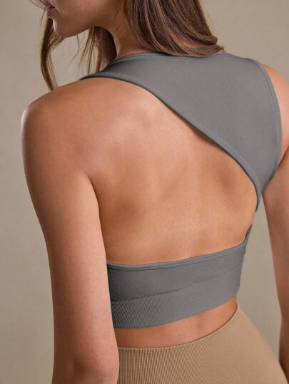 Eassivo Top corto de yoga sin espalda para mujer, top deportivo casual y versátil de fitness