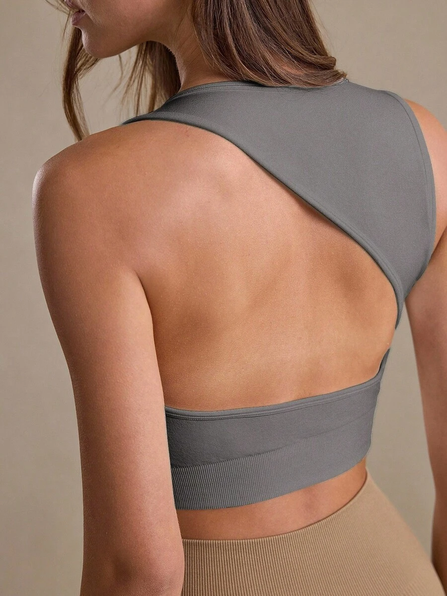 Eassivo Women's Backless Yoga Crop Top, Casual Versatile Short Fitness Sports Tank Top