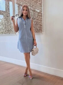 Cioccolato Contrast Color Striped Tank Dress - Multicolor - View 4