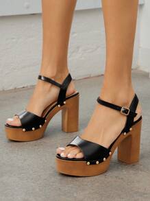 SHUZIA Sandal Platform Bertali Pergelangan Kaki Kulit Imitasi - Hitam - View 2