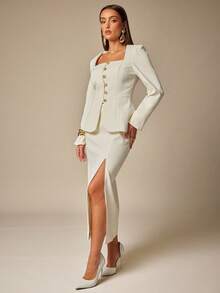 Silquee 女式纯色侧开衩优雅直筒裙