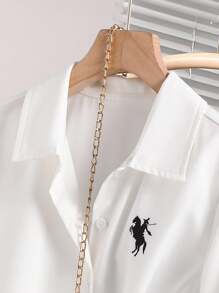 SHEIN Camisa holgada versátil y casual de estilo universitario para niñas preadolescentes, temporada de vuelta a clases